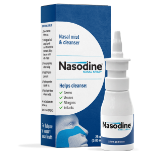Nasodine is a gentle antiseptic nasal spray that cleanses the nasal passages of germs and other contaminants.
